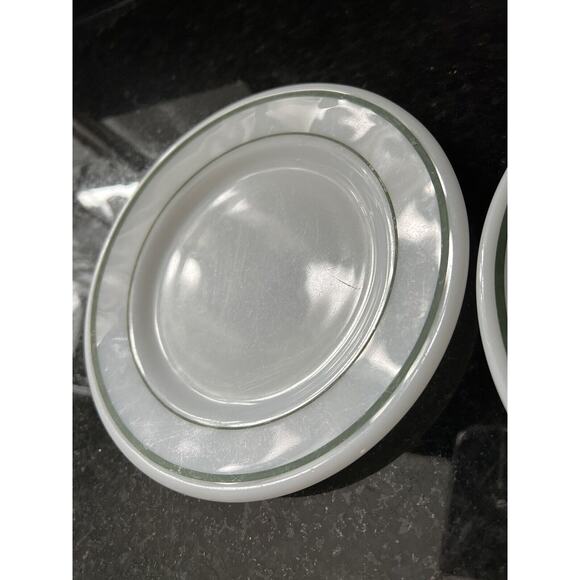 Pyrex Double Tough 6.75" Bread Dessert Plates Double Green Stripe (2) Vtg READ - Picture 6 of 8